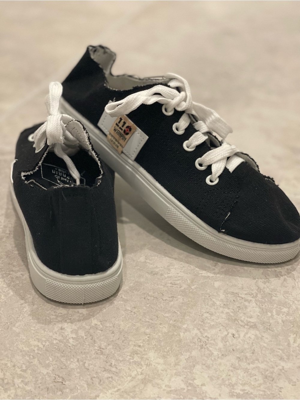 Kids Black Canvas Lace-Up Sneakers with White Laces